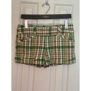 Tracy Evans Plaid Shorts High Waist‎ Career Casual Cute Green Brown Yellow Sz 7